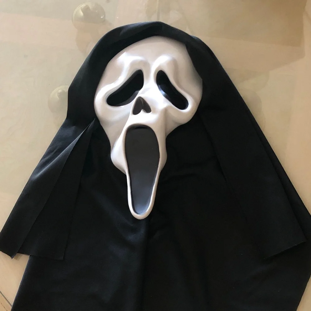 Classic Ghostface Kids Costume Mask with Hood - Black and White